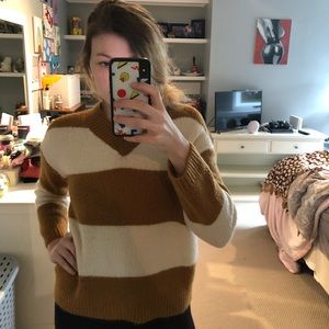 Philosophy Carmel and White Striped V-Neck Sweater